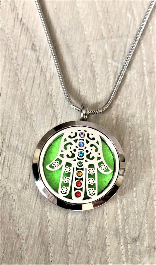 Chakra Hamsa- Essential Oil Diffuser Necklace- Free Shipping