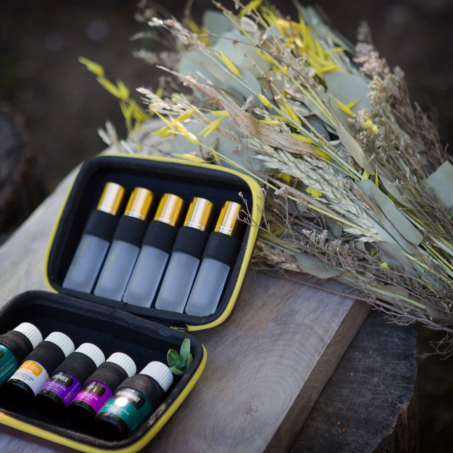 Essential Oil Travel Case- Comes with 5 Roller Bottles, 5 Roller Bottle Labels and Essential Oil Key Tool