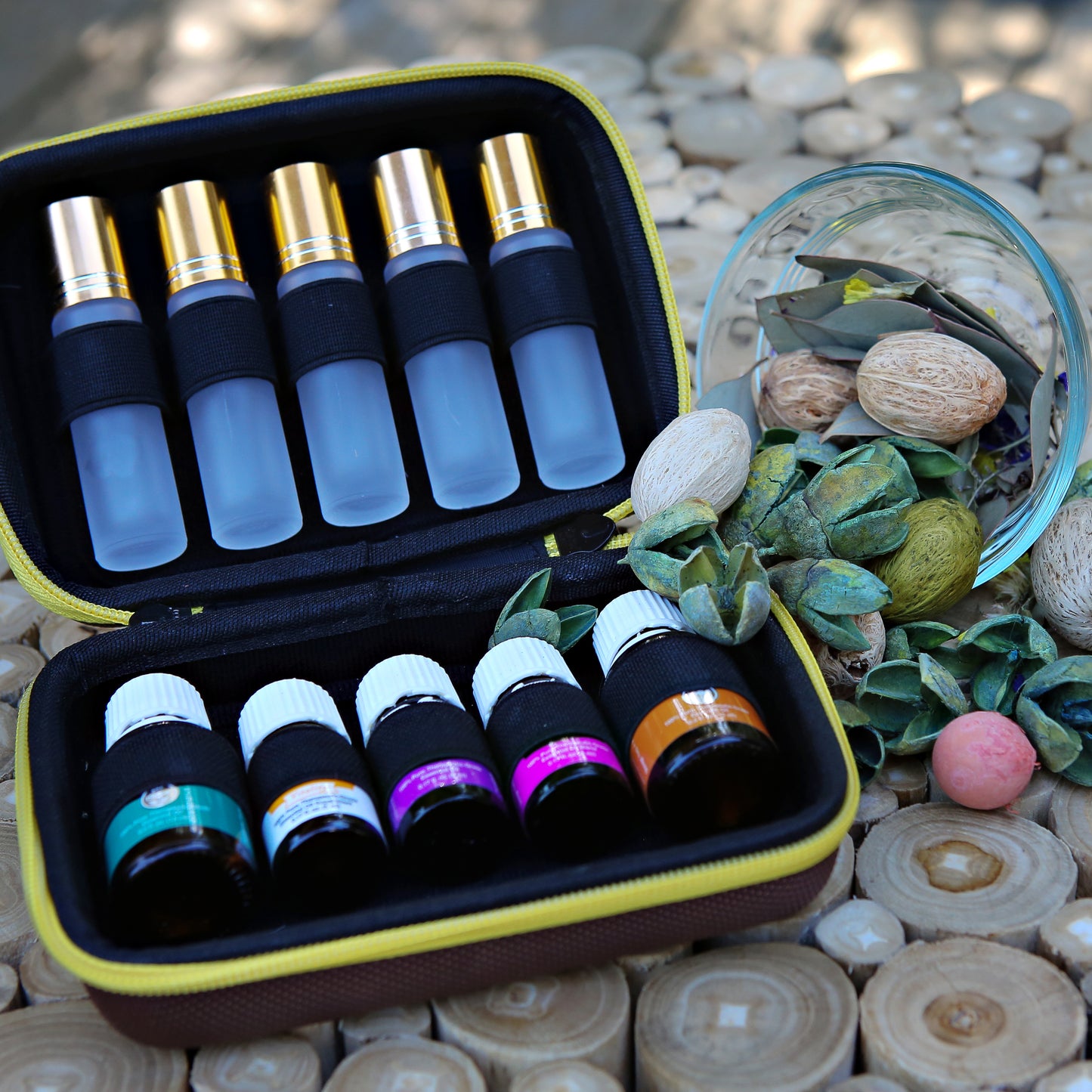 Essential Oil Travel Case- Comes with 5 Roller Bottles, 5 Roller Bottle Labels and Essential Oil Key Tool