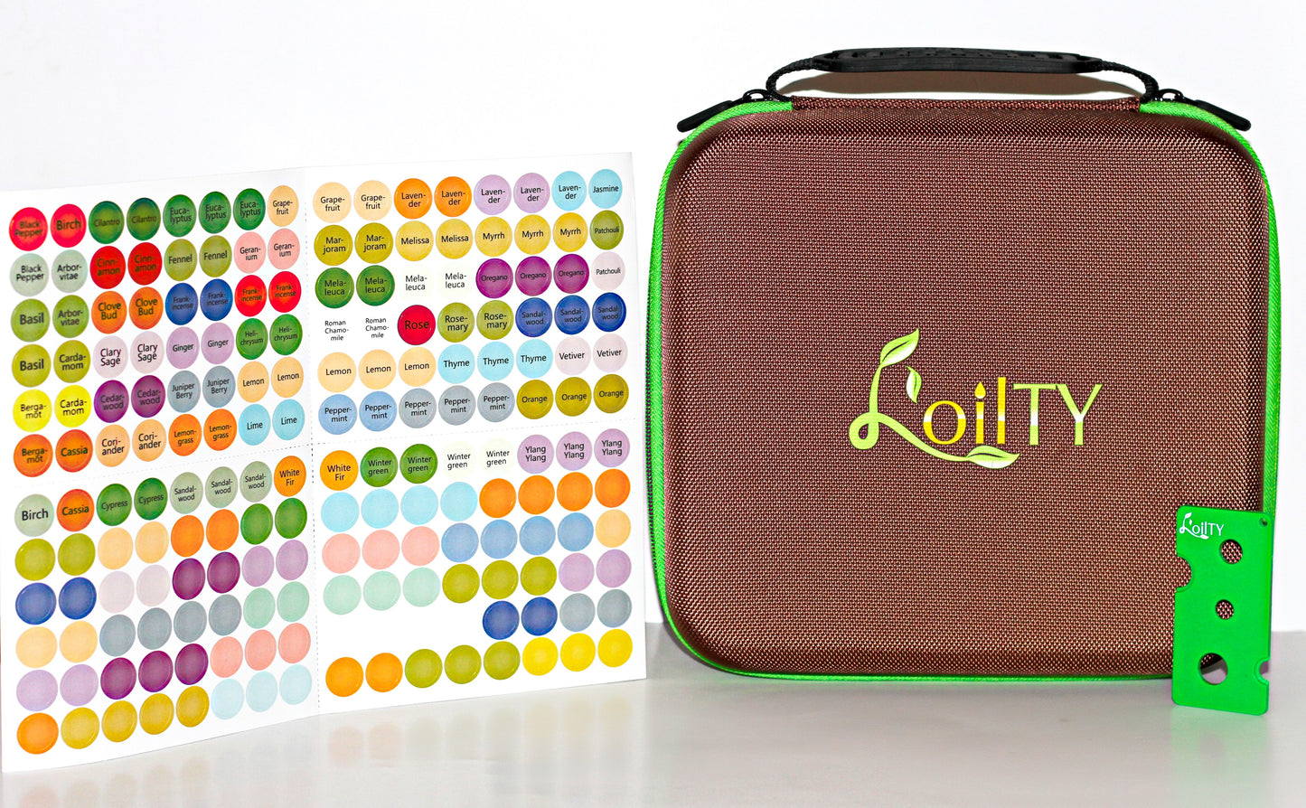 Essential Oil Carrying Case- Comes with 192 Bottle Cap Labels and Essential Oil Key Tool